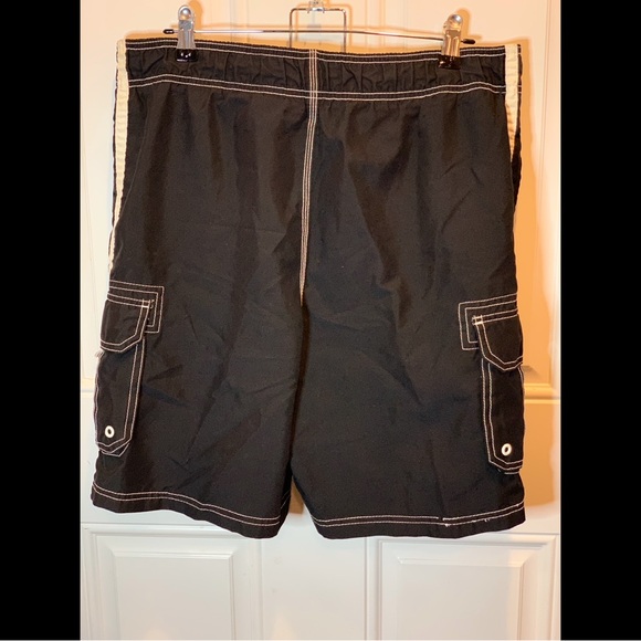 Ocean Pacific (OP) Black Board Shorts with White Stripes White Stitching Size L - Picture 6 of 6